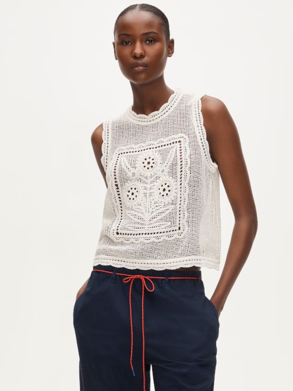 J.Crew Crochet floral tank top - Cream Marble